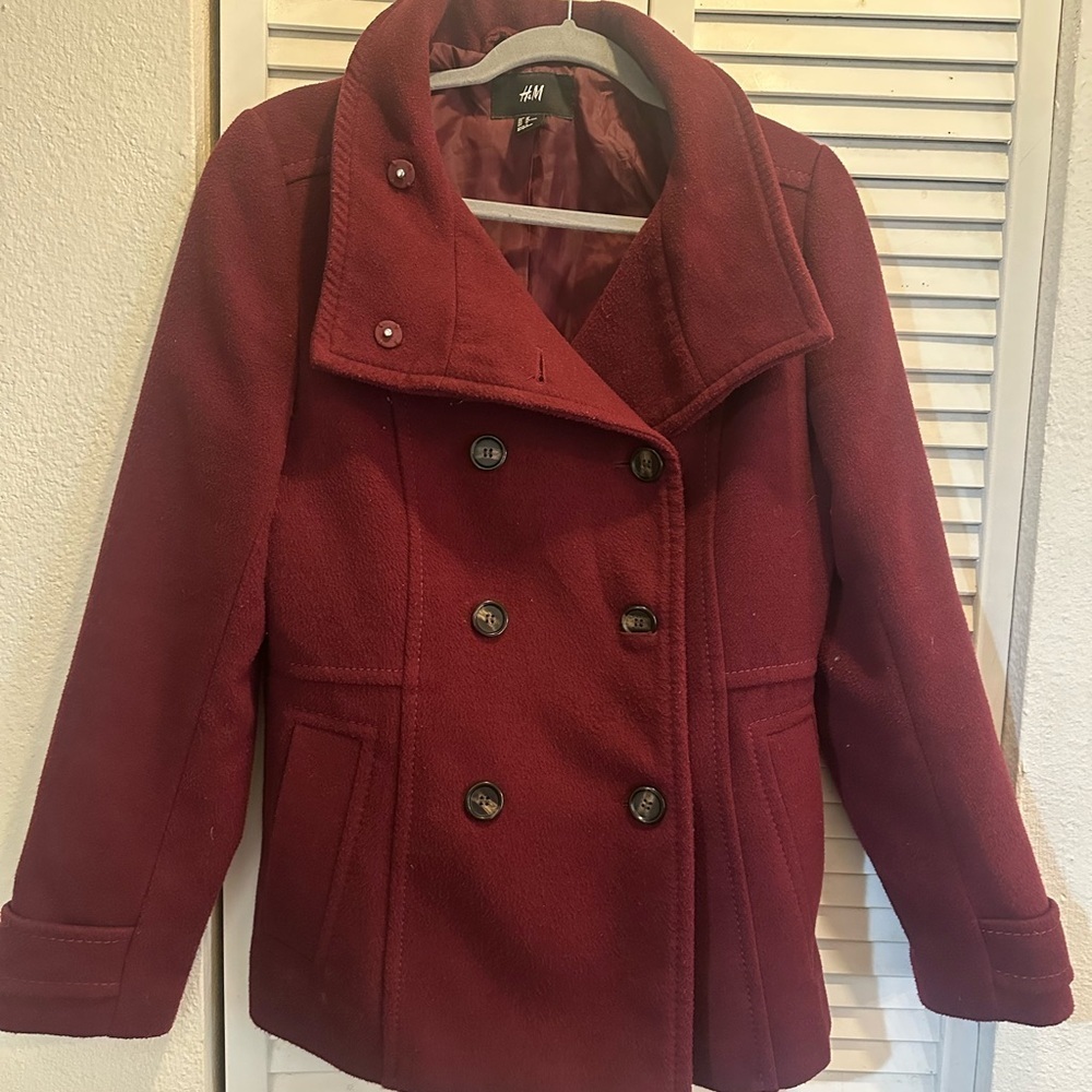 H&M Women's Double-Breasted Peacoat - Wine